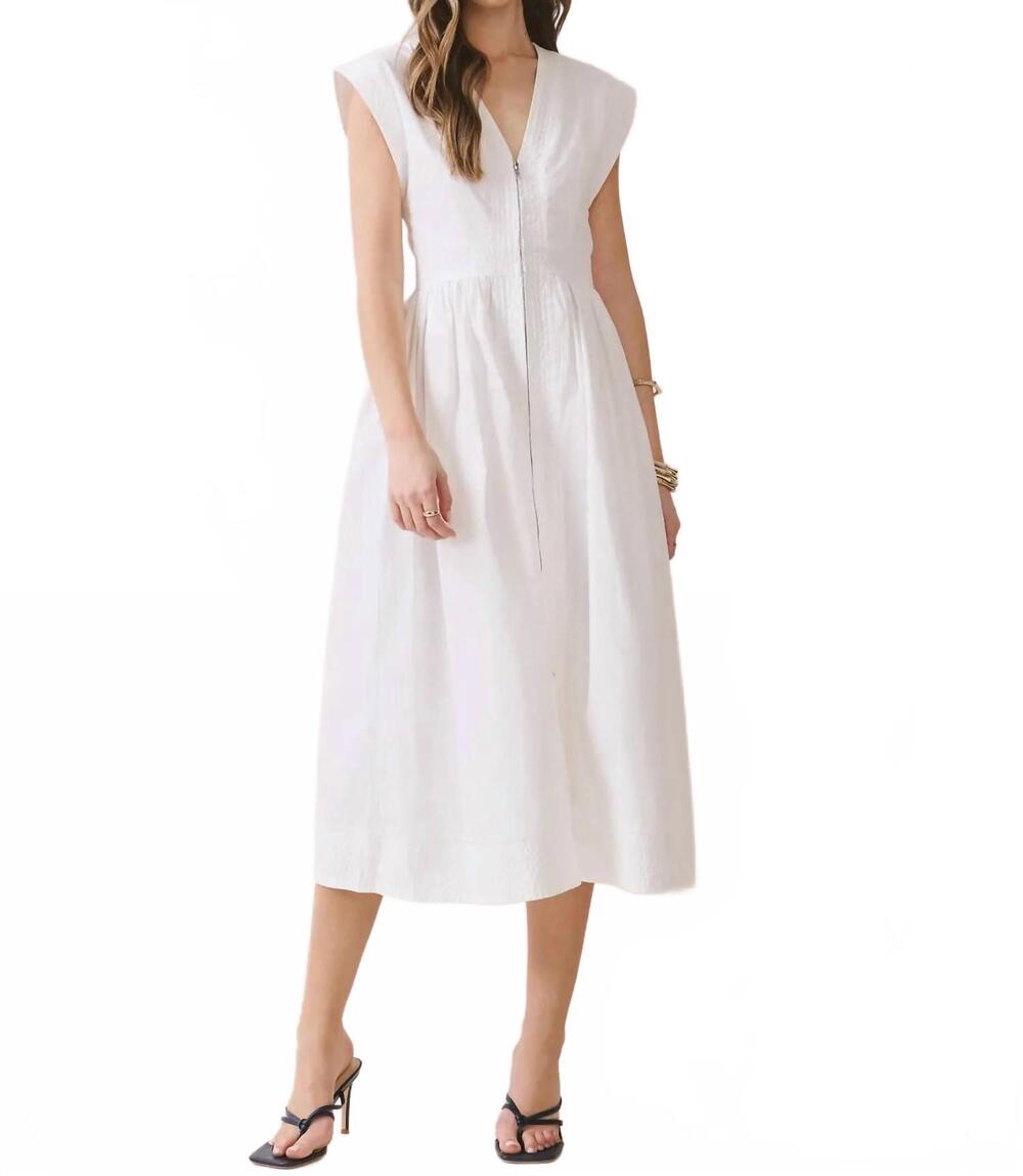 NEW TCEC cap sleeve v-neck midi dress in white